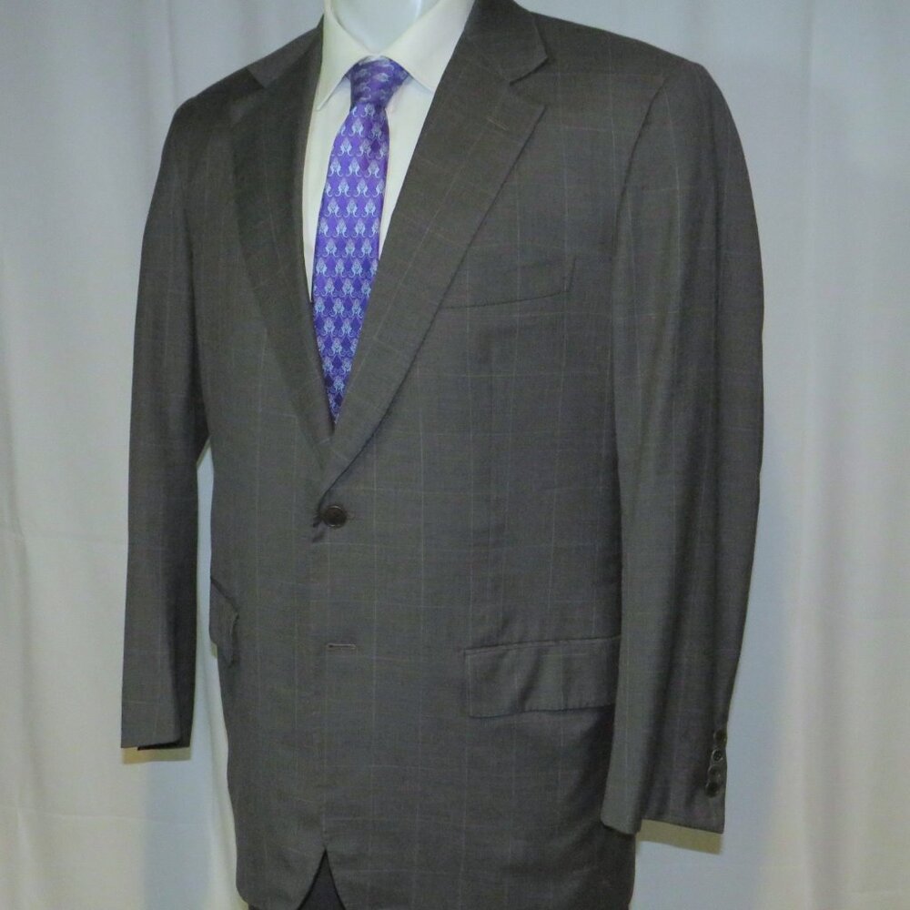 St. Saint Andrews Super 160 Gray Windowpane Plaid Two Button Suit 44R - Picture 8 of 16